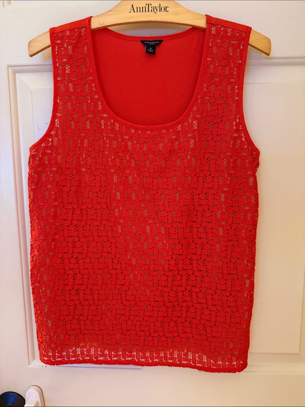 Ann Taylor Bright Red Crochet Overlay Tank